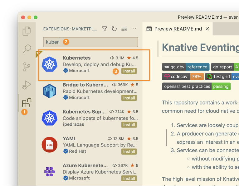 Picture of the Kubernetes plugin in VSCode extensions view